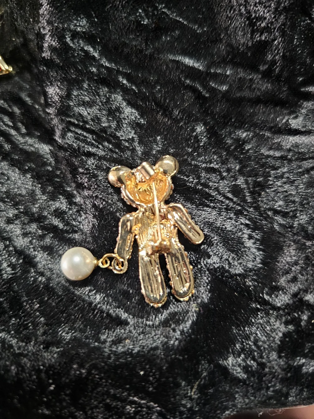 Gold Teddy Bear Crystal Brooch with Pearl Charm - Kids Accessories